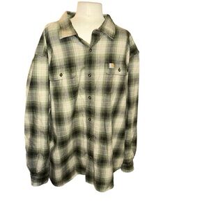Men Carhartt LOOSE FIT HEAVYWEIGHT FLANNEL LONG-SLEEVE PLAID SHIRT 2XL XXL